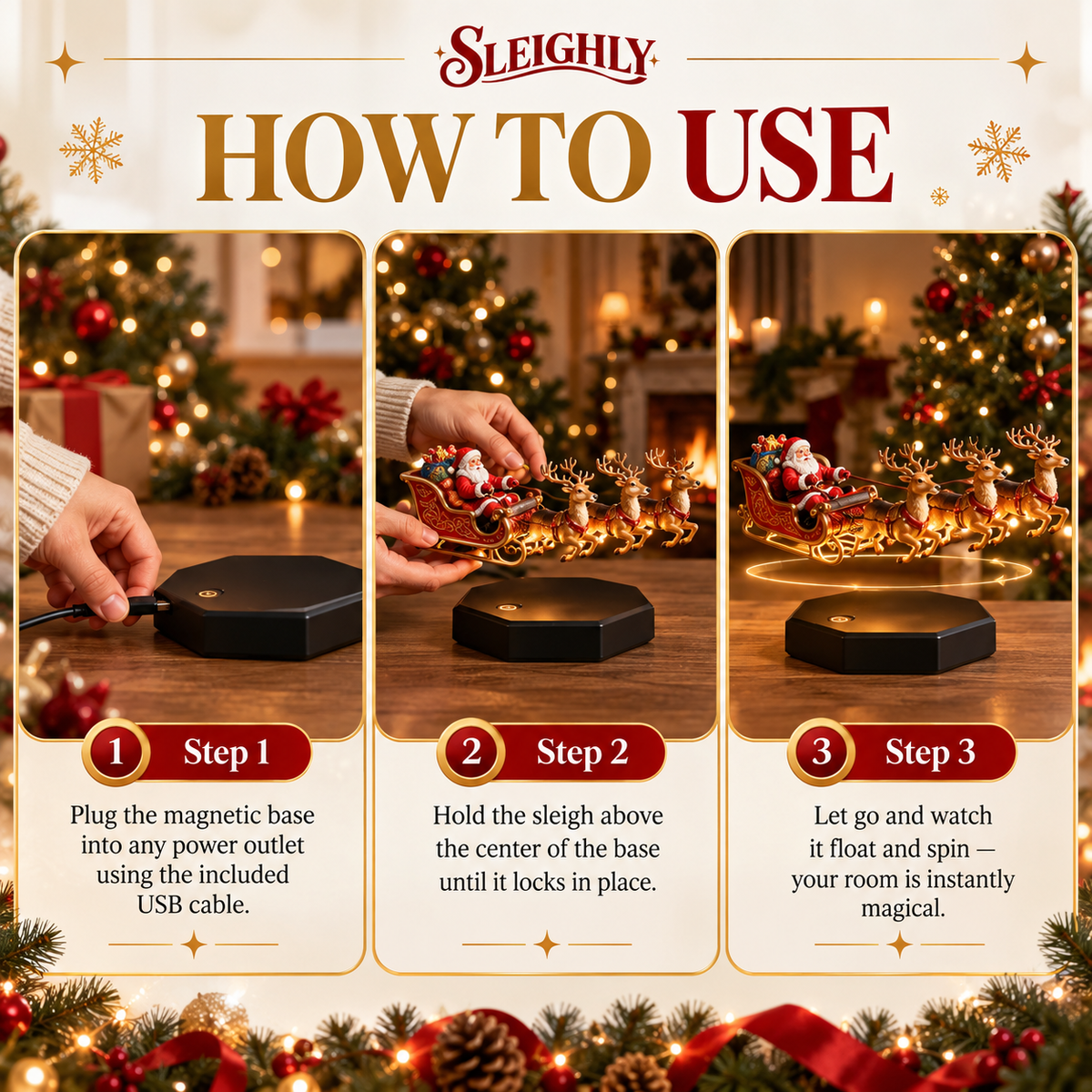 How to use the Sleighly floating Santa sleigh in three steps