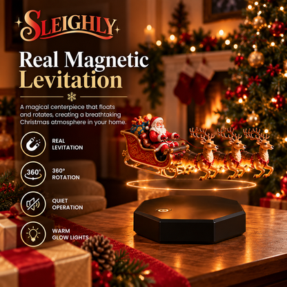 Sleighly Santa sleigh centerpiece with real magnetic levitation and warm glow lights